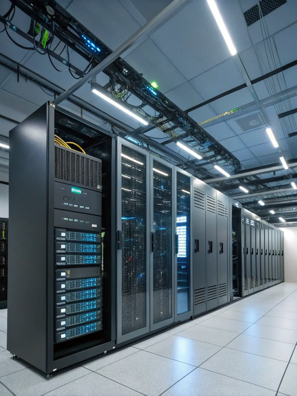 A professional photograph showing a hybrid cloud setup with both on-premises servers and cloud infrastructure, illustrating amalica's expertise in hybrid cloud solutions.